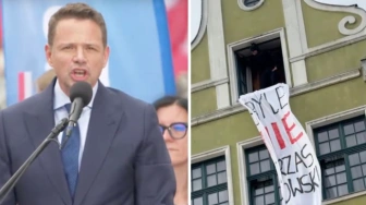 Trzaskowski na wiecu w Gdańsku. Kandydatowi KO show znowu skradł Zorro