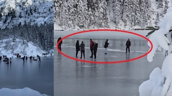 [Wideo] „To jest bezmózgowy hazard” - lekkomyślni turyści na lodzie Morskiego Oka narażali życie swoje i dzieci