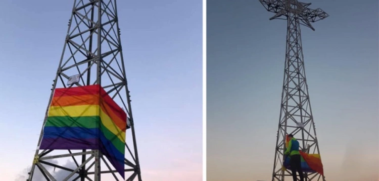 Skandal! Kolejna prowokacja LGBT. Flaga na krzyżu na Giewoncie