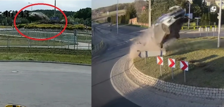 [Wideo] Szokujący wypadek. Mercedes dosłownie przeleciał nad rondem