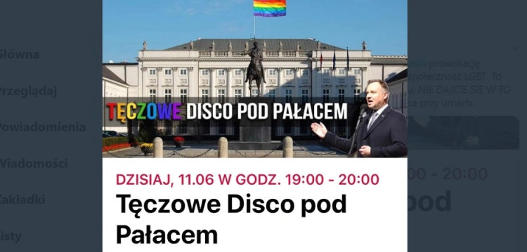 ,,Tęczowe disco'' pod Pałacem Prezydenckim. Rabiej: To prowokacja!
