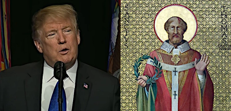 Prezydent Trump oddaje hołd św. Tomaszowi Becketowi, męczennikowi wolności religijnej