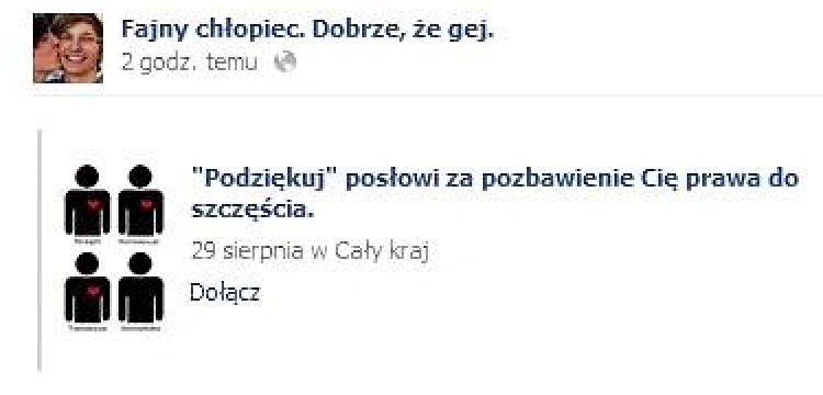 Geje "dziękują" posłom za to, że swoim głosowaniem "uniemożliwili im prawo do szczęścia w przyszłości"