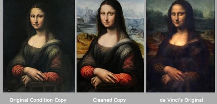 Stara brudna Mona Lisa i dwie nowe umyte