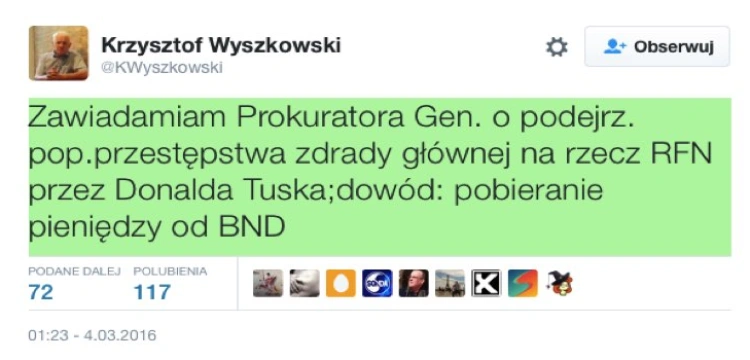 Wyszkowski zawiadamia prokuraturę ws dokonania zdrady stanu przez Donalda Tuska!
