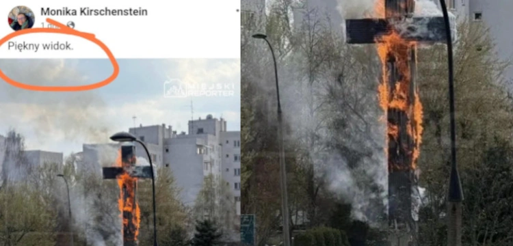 Spłonął krzyż Jana Pawła II. Radna KO: „piękny widok!”