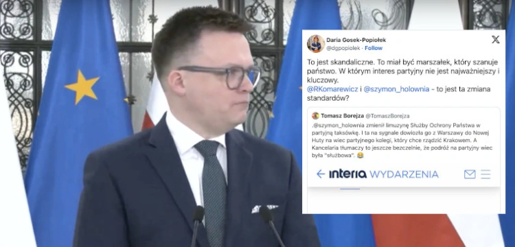 Samochodem SOP na partyjny wiec. Tak marszałek Hołownia korzysta z przywilejów