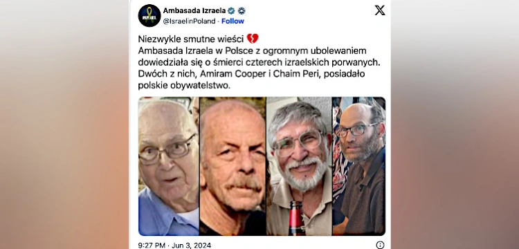 Nie żyje czterech zakładników Hamasu. Wśród ofiar są obywatele Polski