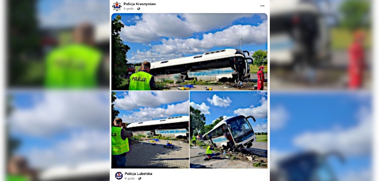 Poważny wypadek w Zakręciu. Jadący z Ukrainy autokar wpadł do rowu