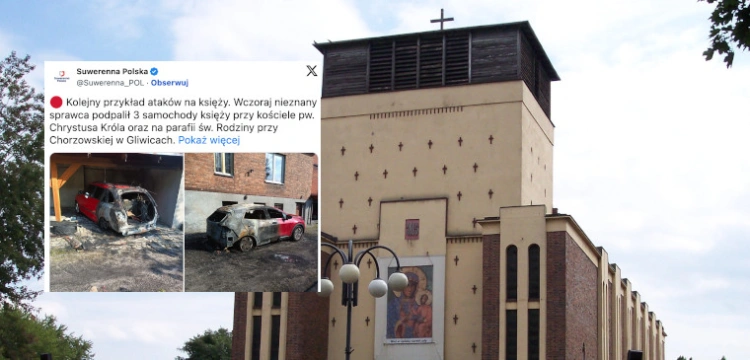 Spłonęły samochody przed kościołem w Gliwicach. „Sprawca próbował podpalić świątynię”