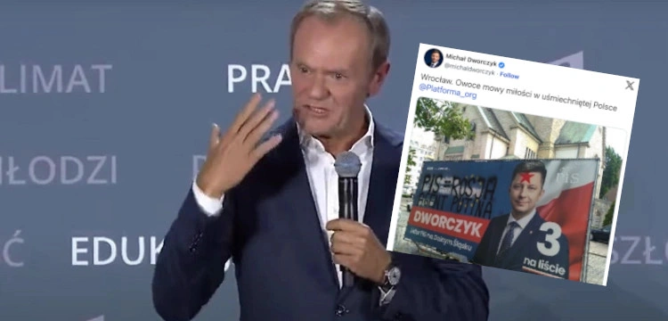 Owoce „polityki miłości” Tuska. Ktoś zamieścił skandaliczne hasła na banerze Dworczyka
