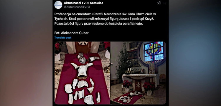 „Piłowanie katolików”. W Tychach zdewastowano figurę Chrystusa