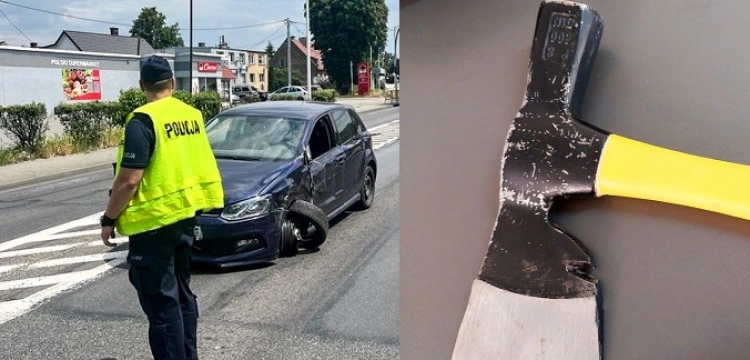 Cela plus! Zaatakował policjantów toporkiem, po tym jak rozbił samochody i chciał uciec z miejsca zdarzenia