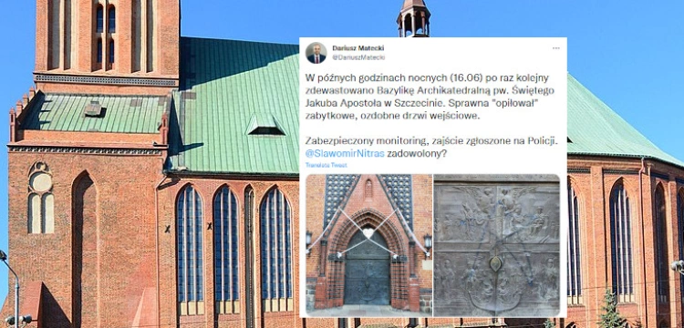 Kolejna profanacja w Szczecinie. Pentagram na drzwiach katedry