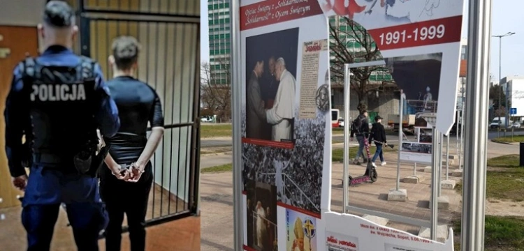 Gdańsk. Zatrzymano wandali podejrzanych o zdewastowanie wystawy o św. Janie Pawle II