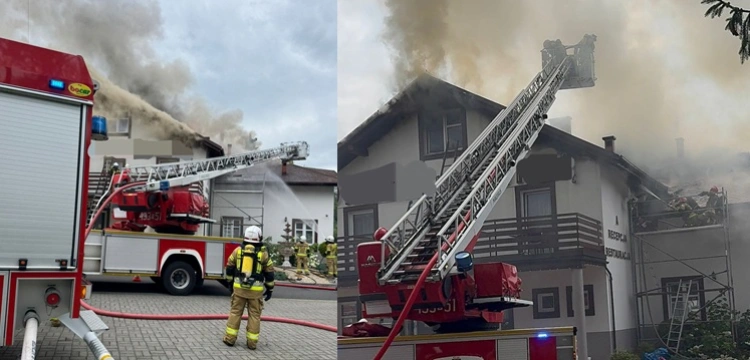 Groźny pożar hotelu w Wiśle. Ogień ukryty w poddaszu, akcja gaśnicza trwa