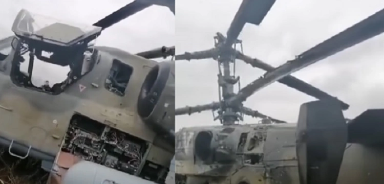 Ukraina. Strącony rosyjski śmigłowiec szturmowy Ka-52 i pięć dronów