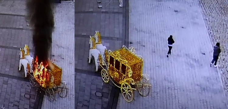 Lublin. Co za wandalizm! Zatrzymano 14-latki, które podpaliły świąteczną karocę za ponad 70 tys. zł [Wideo]