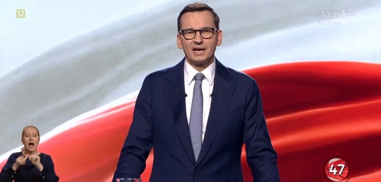 Premier Morawiecki podczas debaty: Nie pozwolimy Tuskowi zawiesić na Polsce tabliczki: "Na sprzedaż"