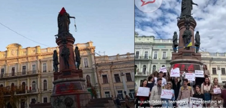 Ukraina zrywa z symboliką Rosji. W Odessie rozpoczęto demontaż pomnika carycy Katarzyny II [Wideo]