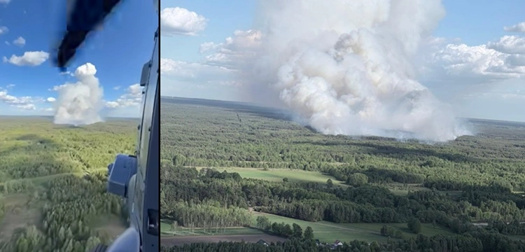 Groźny pożar lasów na Mazowszu. Do akcji ruszył policyjny Black Hawk