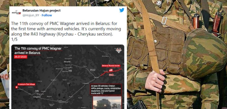 Kolejna kolumna wagnerowców na Białorusi. Zauważono transportery opancerzone