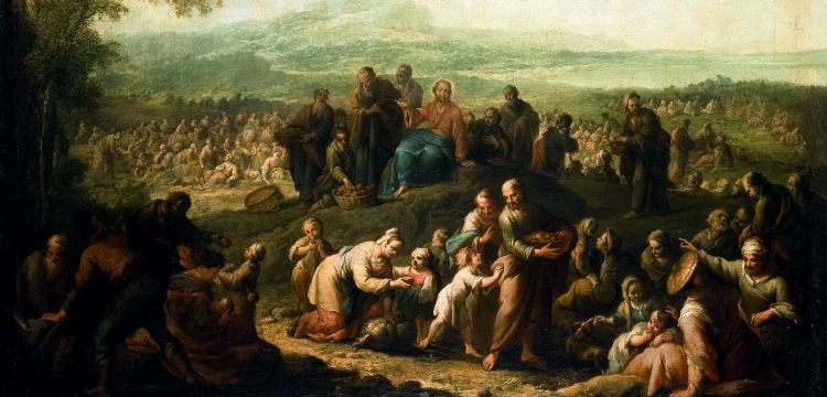 Spojrzał w niebo, odmówił błogosławieństwo i połamawszy chleby, dał je uczniom...