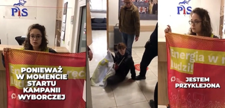 Szantażyści "klimatyczni" w siedzibie PiS przykleili się do ścian i kaloryferów [Wideo]
