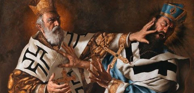 Święty Mikołaj biskup spoliczkował Ariusza za herezje