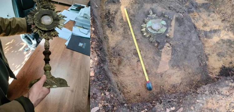 Niezwykłe odkrycie w lesie w pobliżu Krosna. Zabytkowa monstrancja z XIX wieku